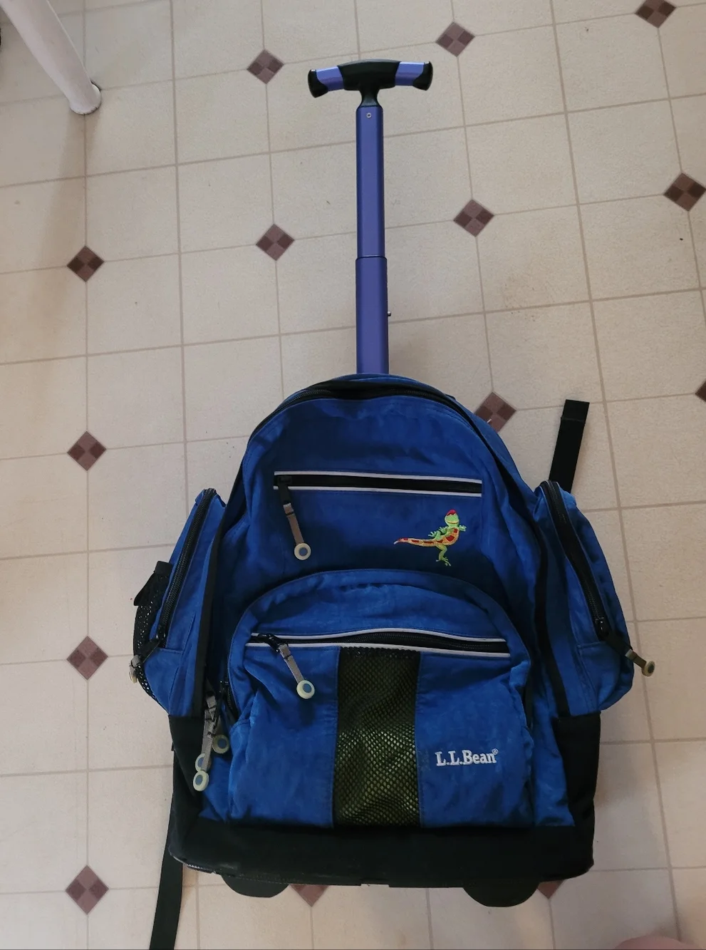 L.L. Bean Deluxe Rolling Wheelie Backpack Book Bag Unisex Youth Kid Blue Vintage